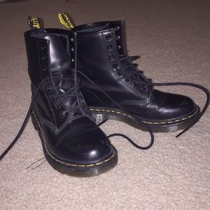 Matte black Doc Martins boots in a women’s size 7.